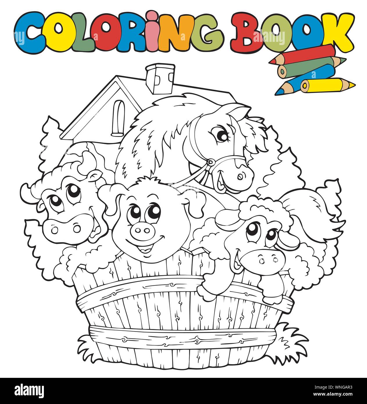 Cute Coloring Pages For Kids Of A Bookshelf With Two Cute Animals