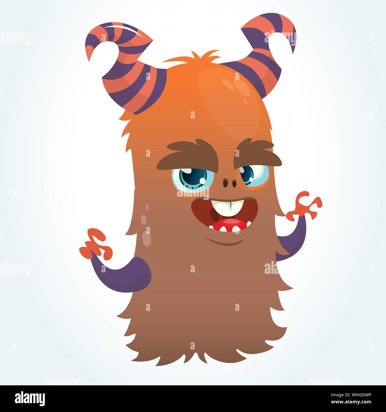 Happy Cartoon Orange And Fluffy Horned Monster Halloween Vector