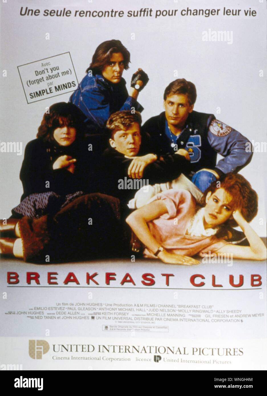 The Breakfast Club Year : 1985 USA Director : John Hughes Molly Ringwald, Emilio Estevez, Anthony Michael Hall, Judd Nelson, Ally Sheedy  Poster (Fr) Stock Photo