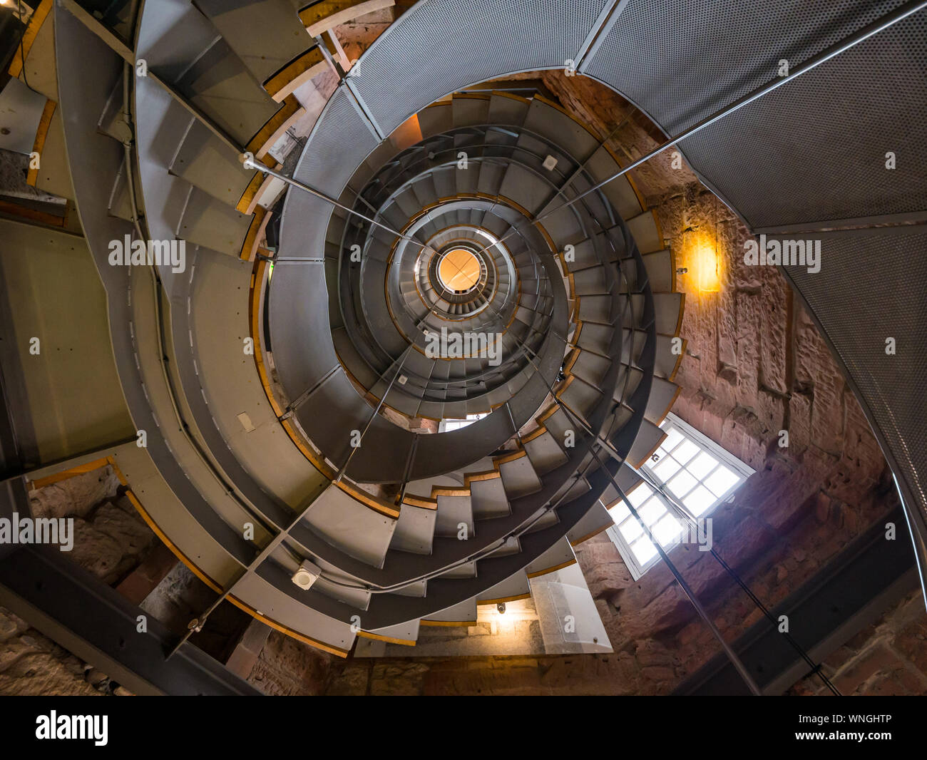 Looking up spiral staircase, former Glasgow Herald tower, now The Lighthouse, Glasgow, Scotland, UK Stock Photo