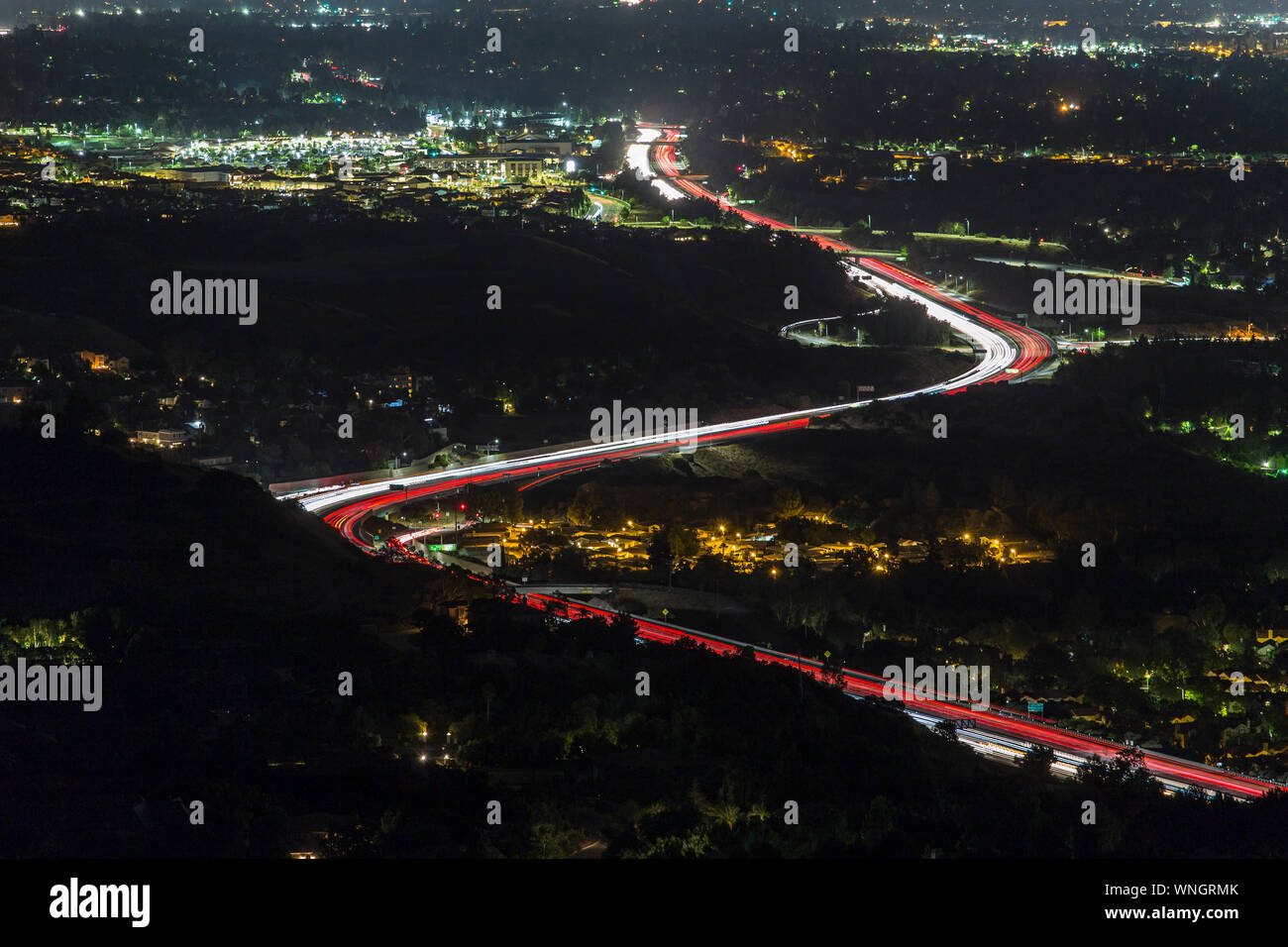 Night view of predawn Los Angeles California freeway traffic on route