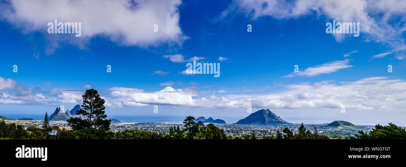 Panoramic view of the west coast of Mauritius from Troux Aux Cerfs, Curepipe, Mauritius Stock Photo