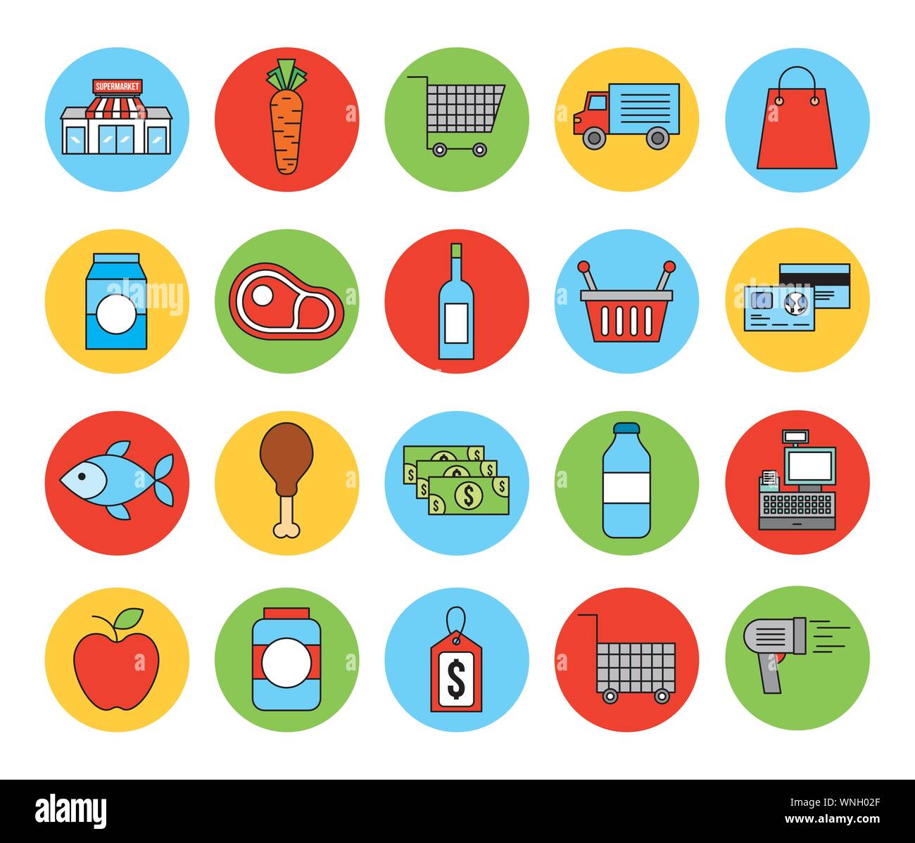 bundle of grocery market icons Stock Vector