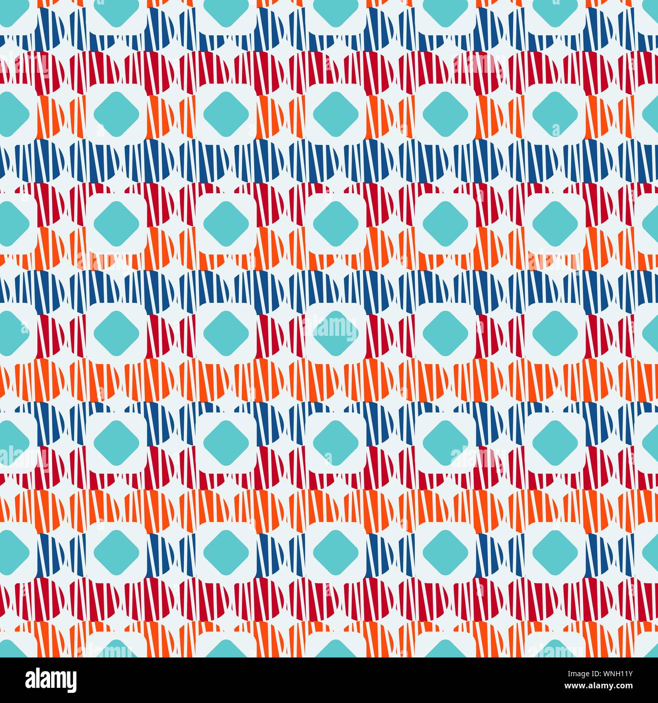 seamless vector abstract pattern with tetured geometric shapes in blue white red and orange Stock Vector
