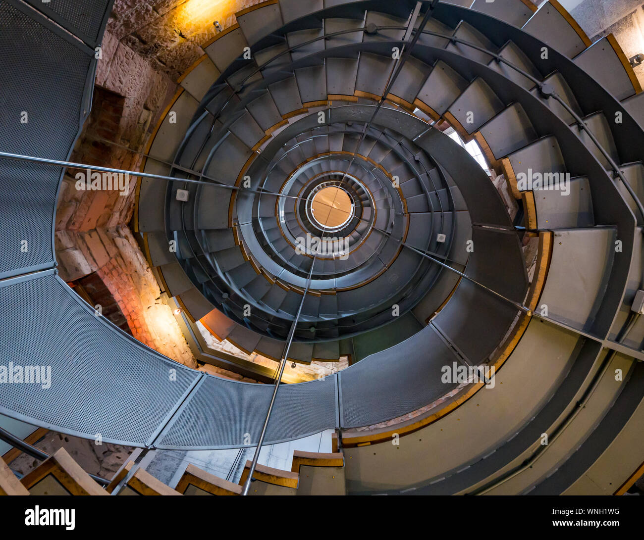 Looking up spiral staircase, former Glasgow Herald tower, now The Lighthouse, Glasgow, Scotland, UK Stock Photo