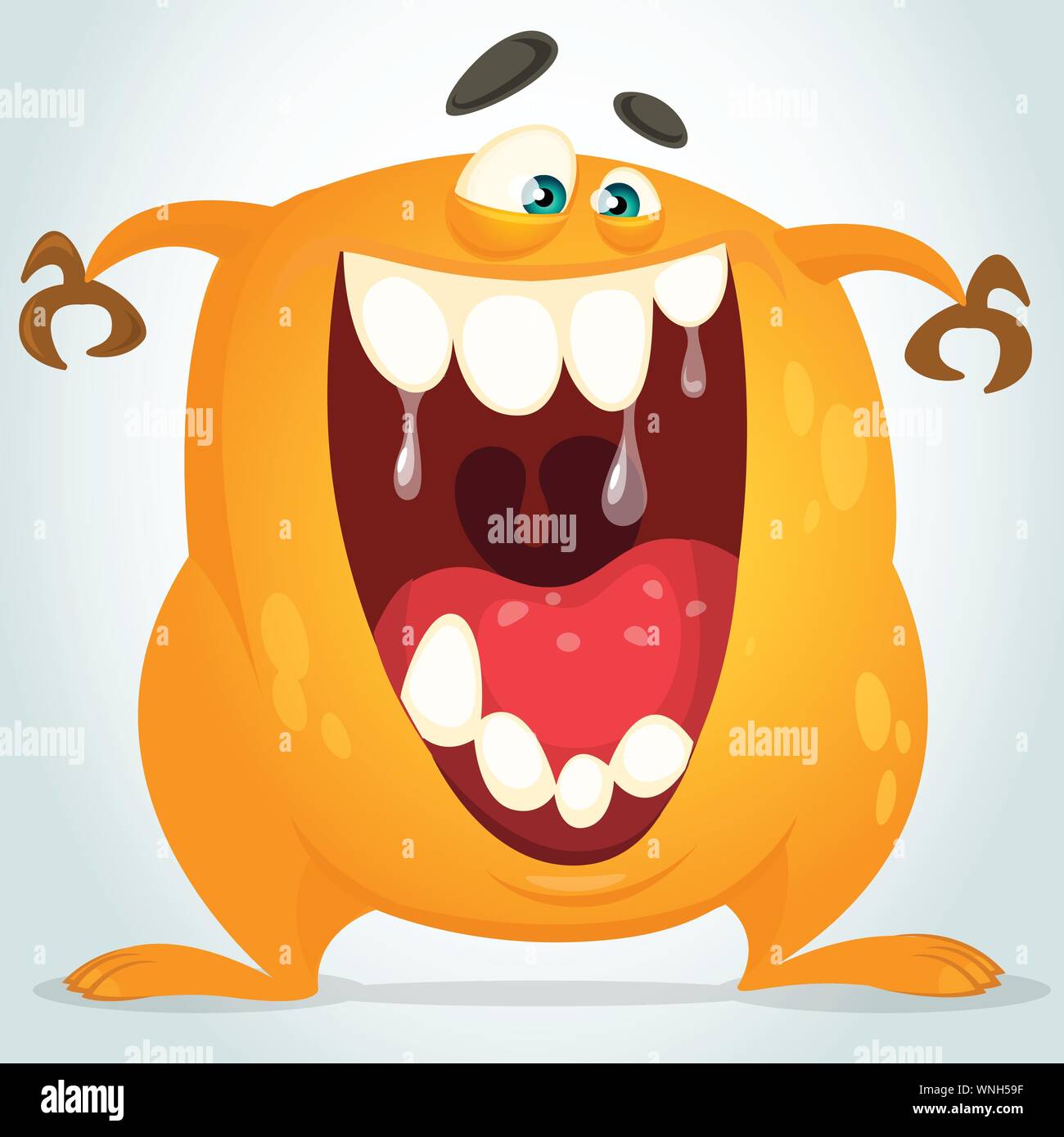 Vector cartoon of an orange fat and fluffy Halloween monster.Isolated Stock Vector