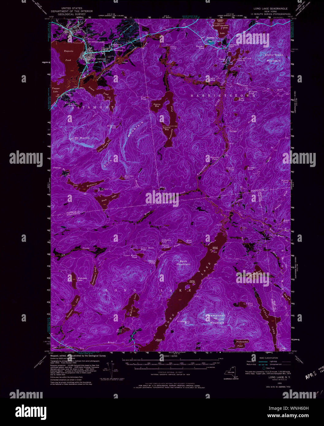 New York NY Long Lake 130344 1955 62500 Inverted Restoration Stock