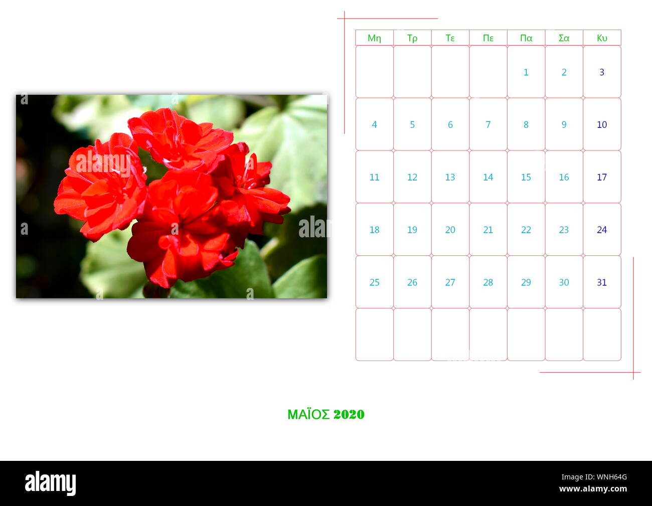 calendar of 2020 per mont with 12 photos with flowers Stock Photo Alamy