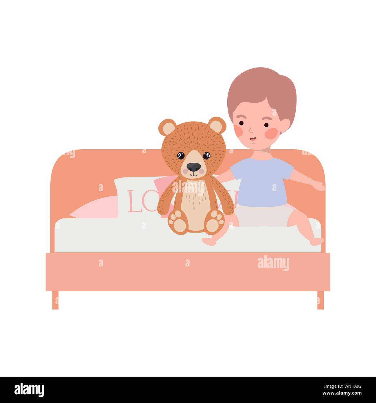 cute little boy baby with bear teddy in bedroom Stock Vector Image ...