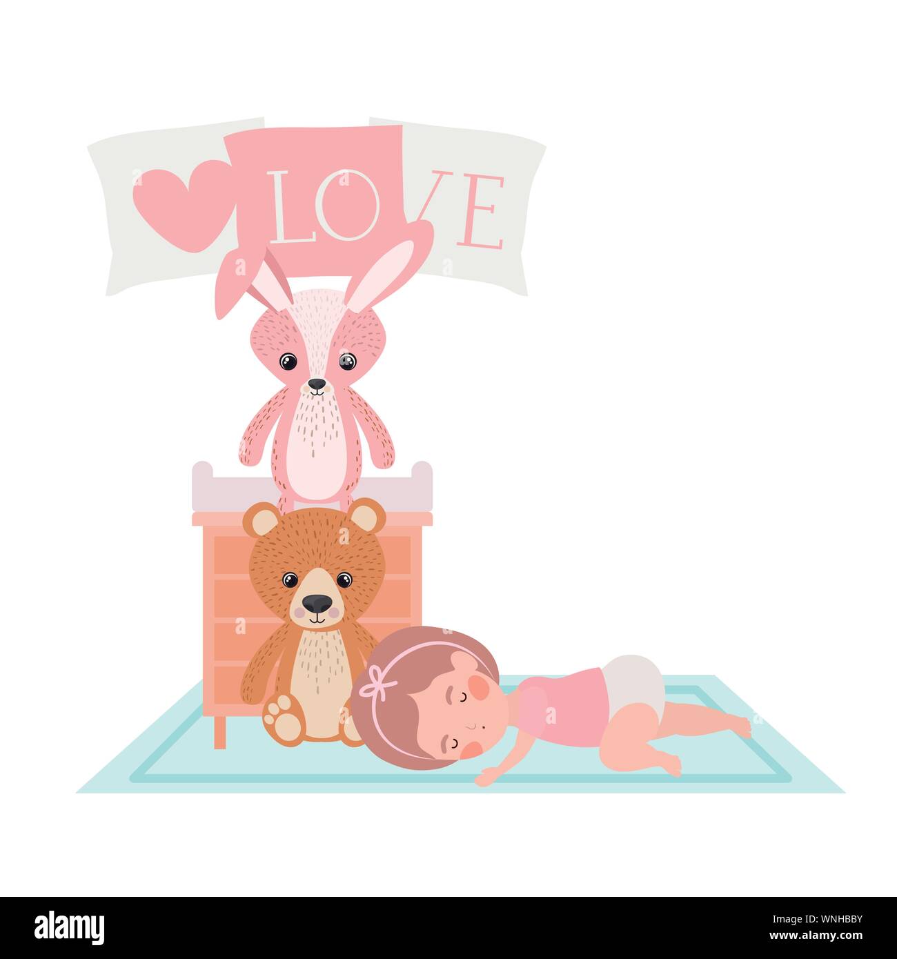 cute little girl baby with drawer and toys character Stock Vector Image ...