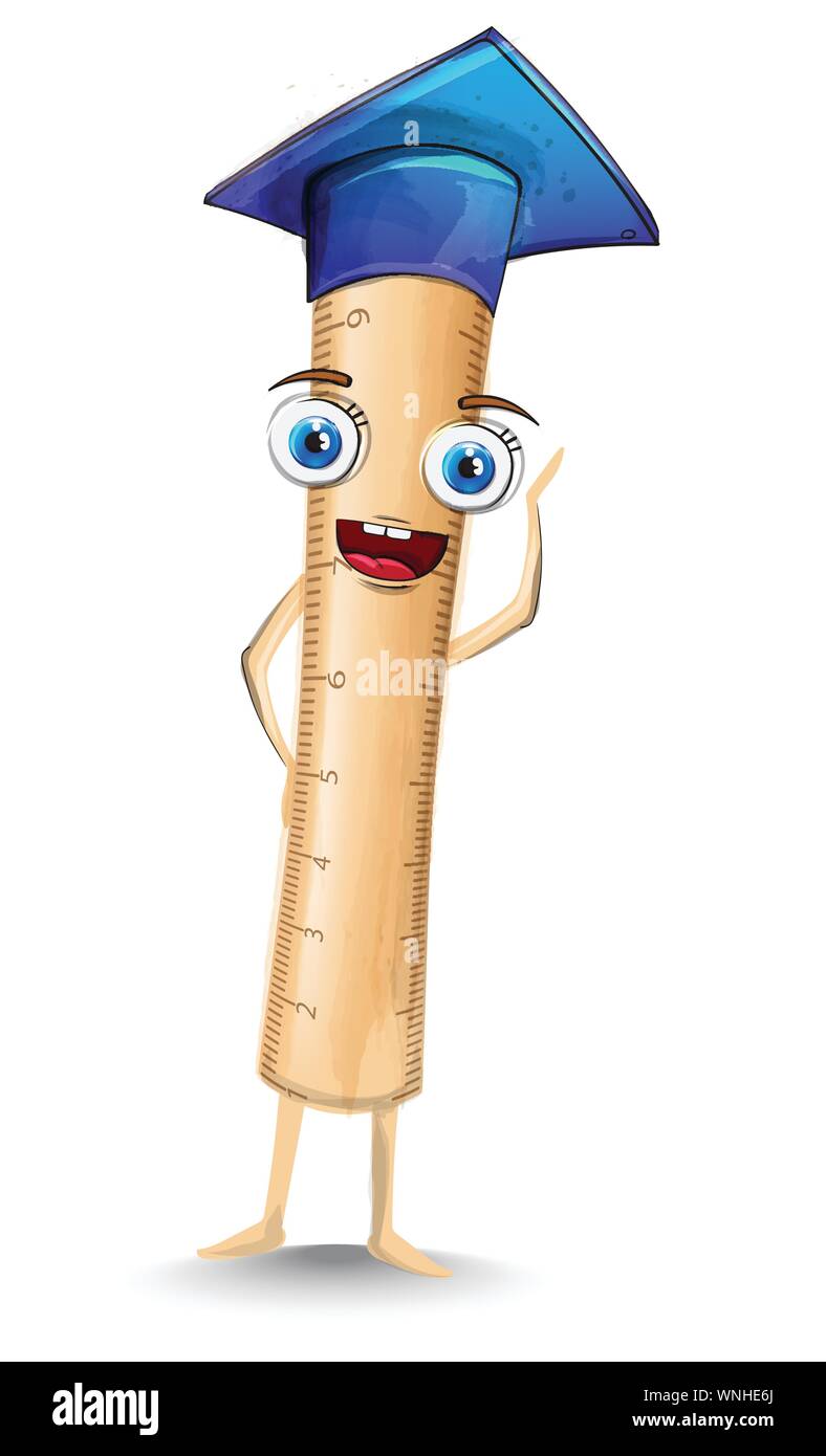 Ruler cartoon character Vector. Happy smilling school concept