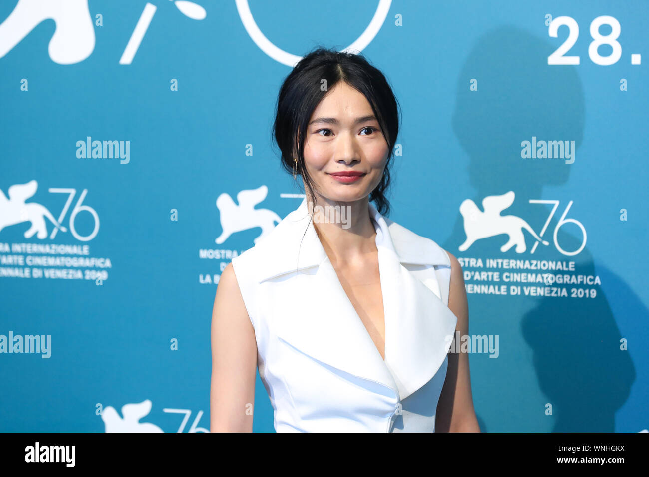 Venice, Italy. 6th Sep, 2019. Actress Gana Bayarsaikhan attends a photocall for the film 'Waiting for the Barbarians' at the 76th Venice Film Festival in Venice, Italy, Sept. 6, 2019. Credit: Zhang Cheng/Xinhua/Alamy Live News Stock Photo