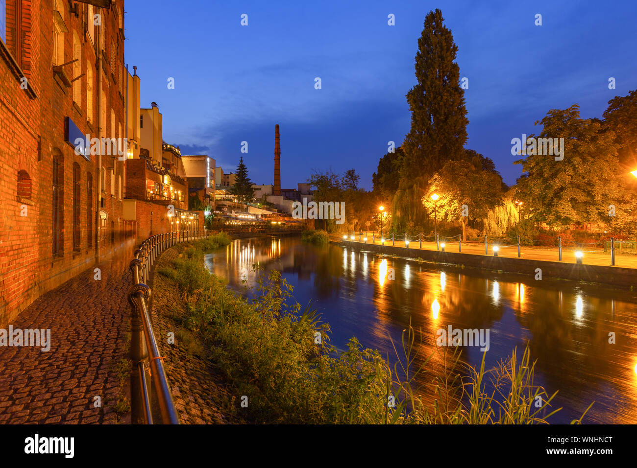 Bydgoszcz by night. Old buildings on the river Brda. A place called Bydgoszcz Venice Stock Photo