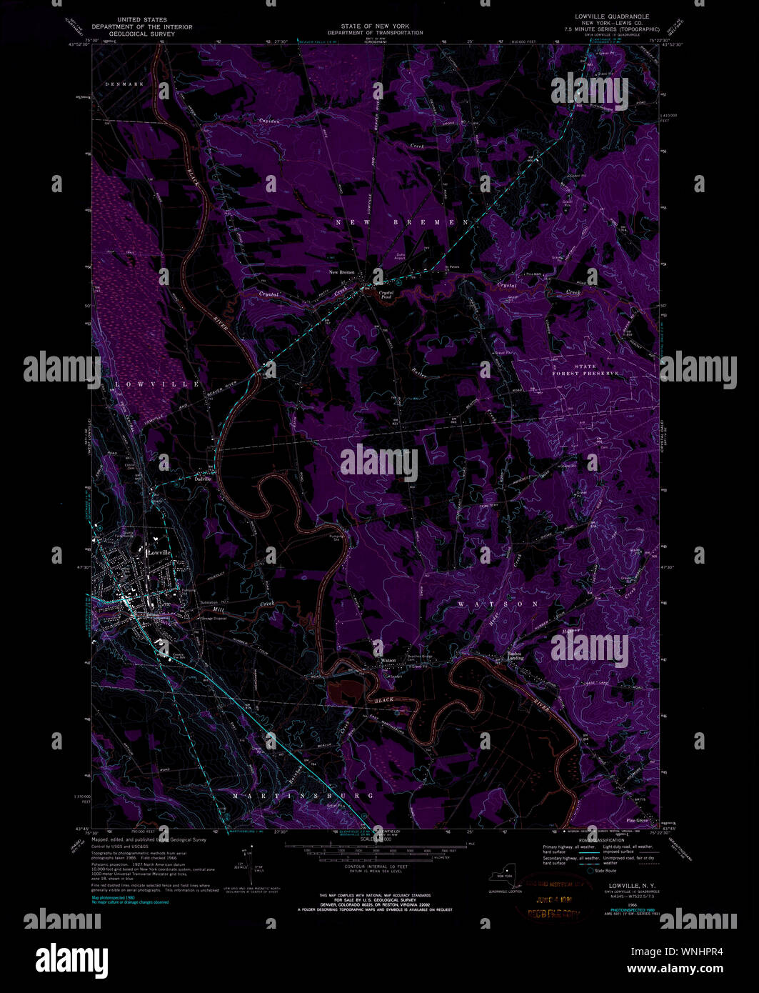 New York NY Lowville 137381 1966 24000 Inverted Restoration Stock Photo