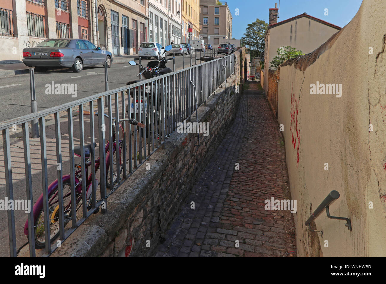 LYON, FRANCE, SEPTEMBER 6, 2019 : La Croix-Rousse is a hill as well as the name of a neighborhood located here. The district is heavily influenced by Stock Photo