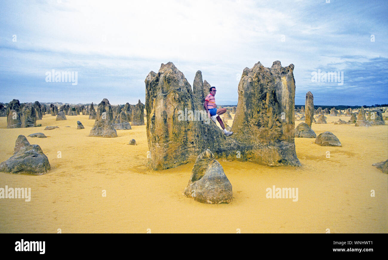 The Pinnacles Desert is contained within Nambung National Park, near the town of Cervantes, in Western Australia. Stock Photo