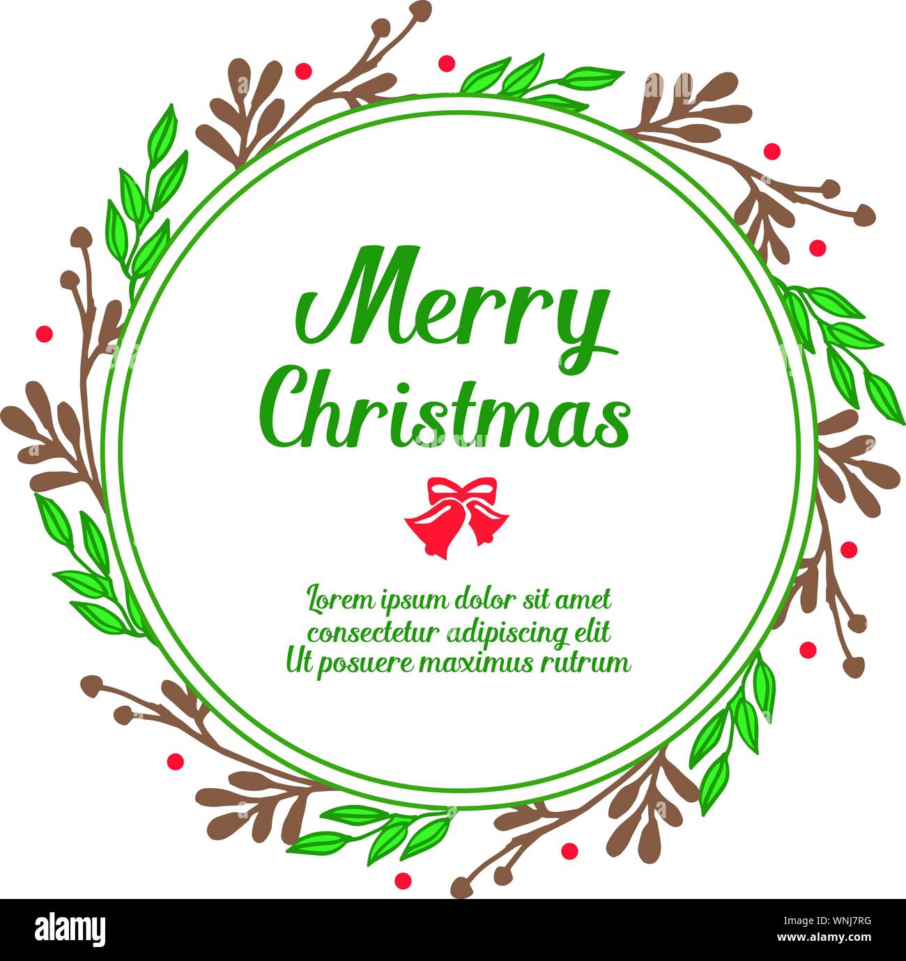 Elegant leaf wreath frame, border for poster merry christmas. Vector