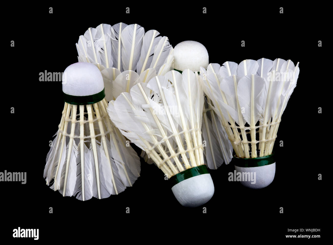 Badminton Shuttlecocks isolated against a black background Stock Photo