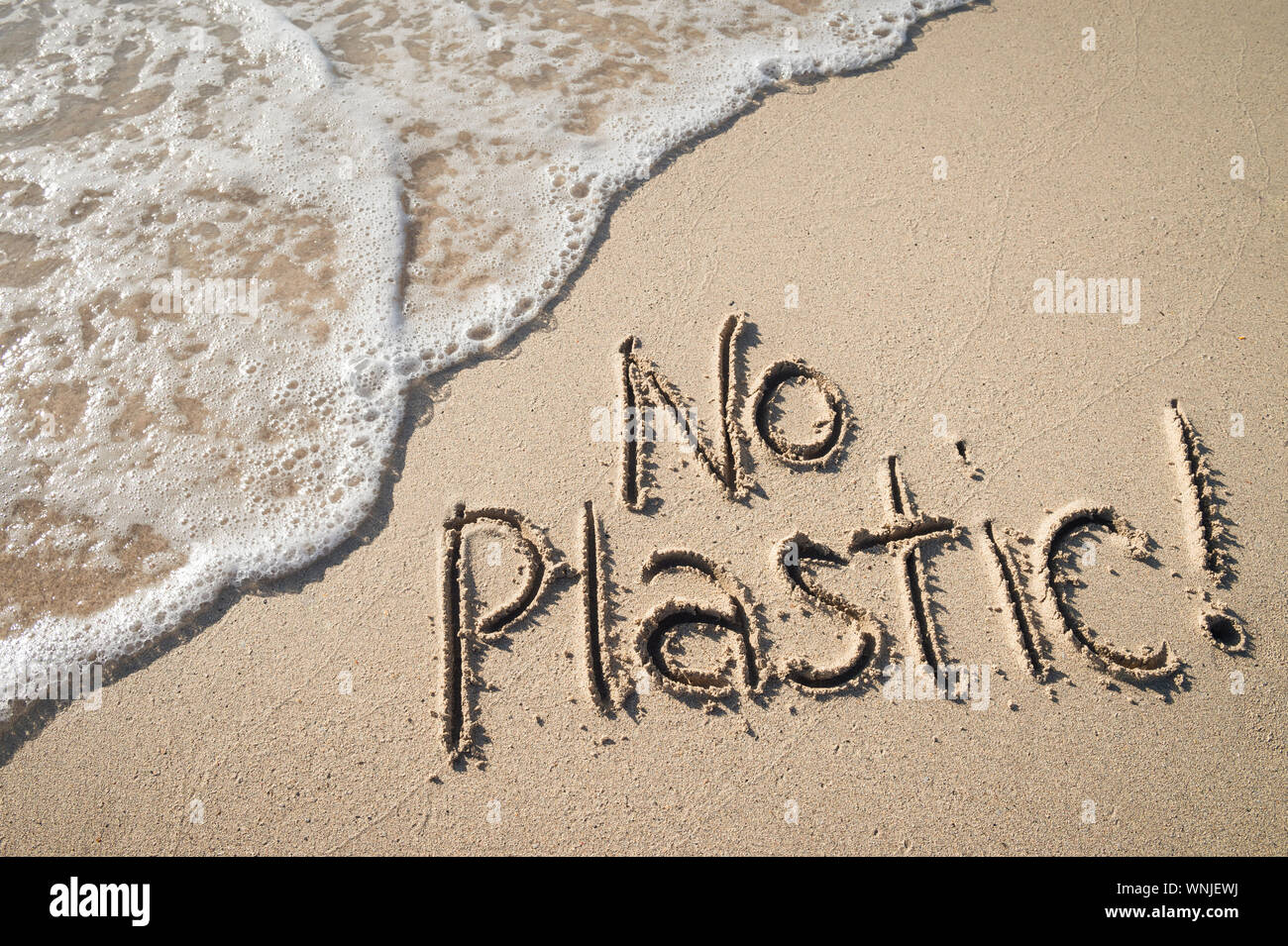 No Plastic Pollution Awareness Message Handwritten In Smooth Clean 