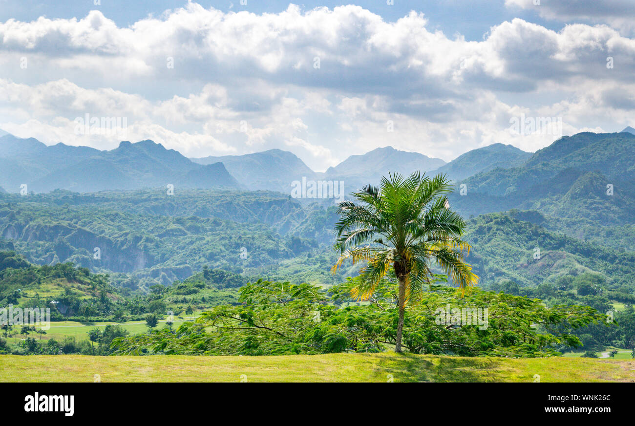Overlook with View of Tropical Forests and Jagged Mountains outside of Clark, Philippines - Pampanga, Luzon, Philippines Stock Photo