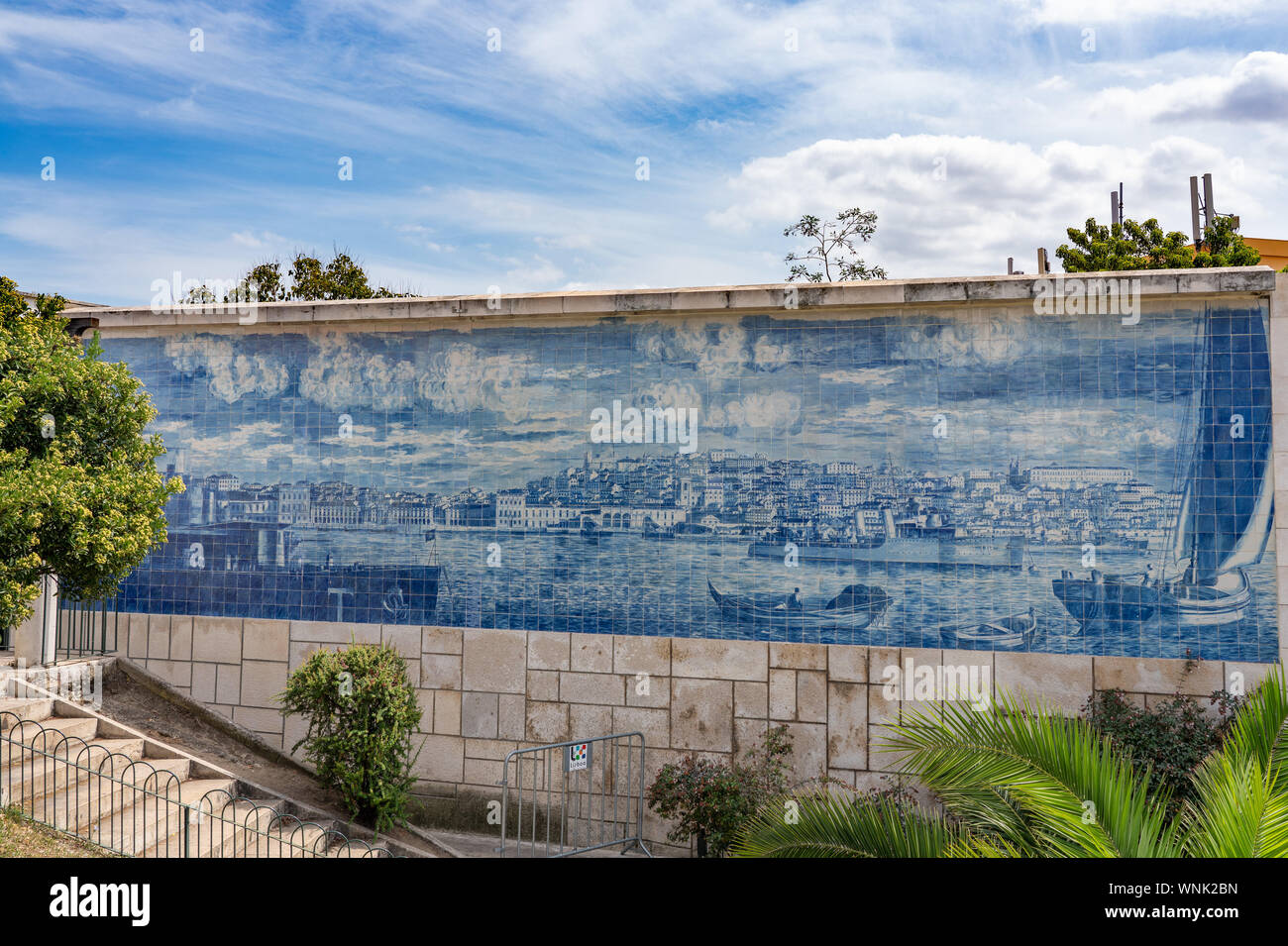 Historic image of city of Lisbon on ceramic tiles in Alfama district Stock Photo