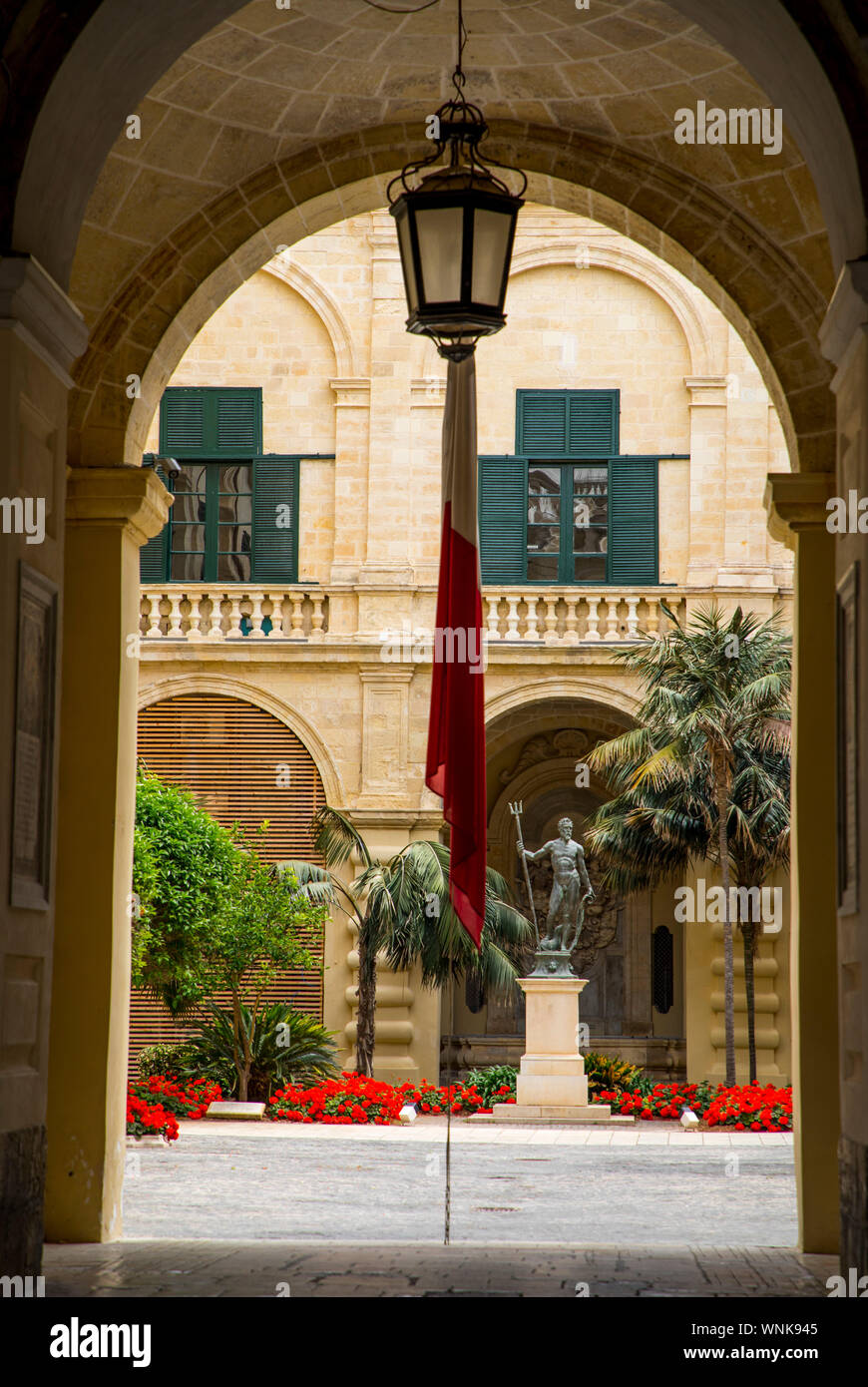 Valetta, Malta, Grandmaster Palace, Neptune Court, courtyard of the palace, at Palace Square, government building and museum, Stock Photo