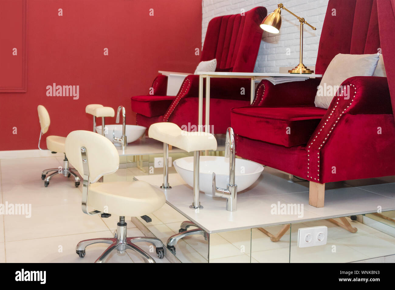 Chairs In A Pedicure Beauty Salon Interior Of Empty Modern Nail