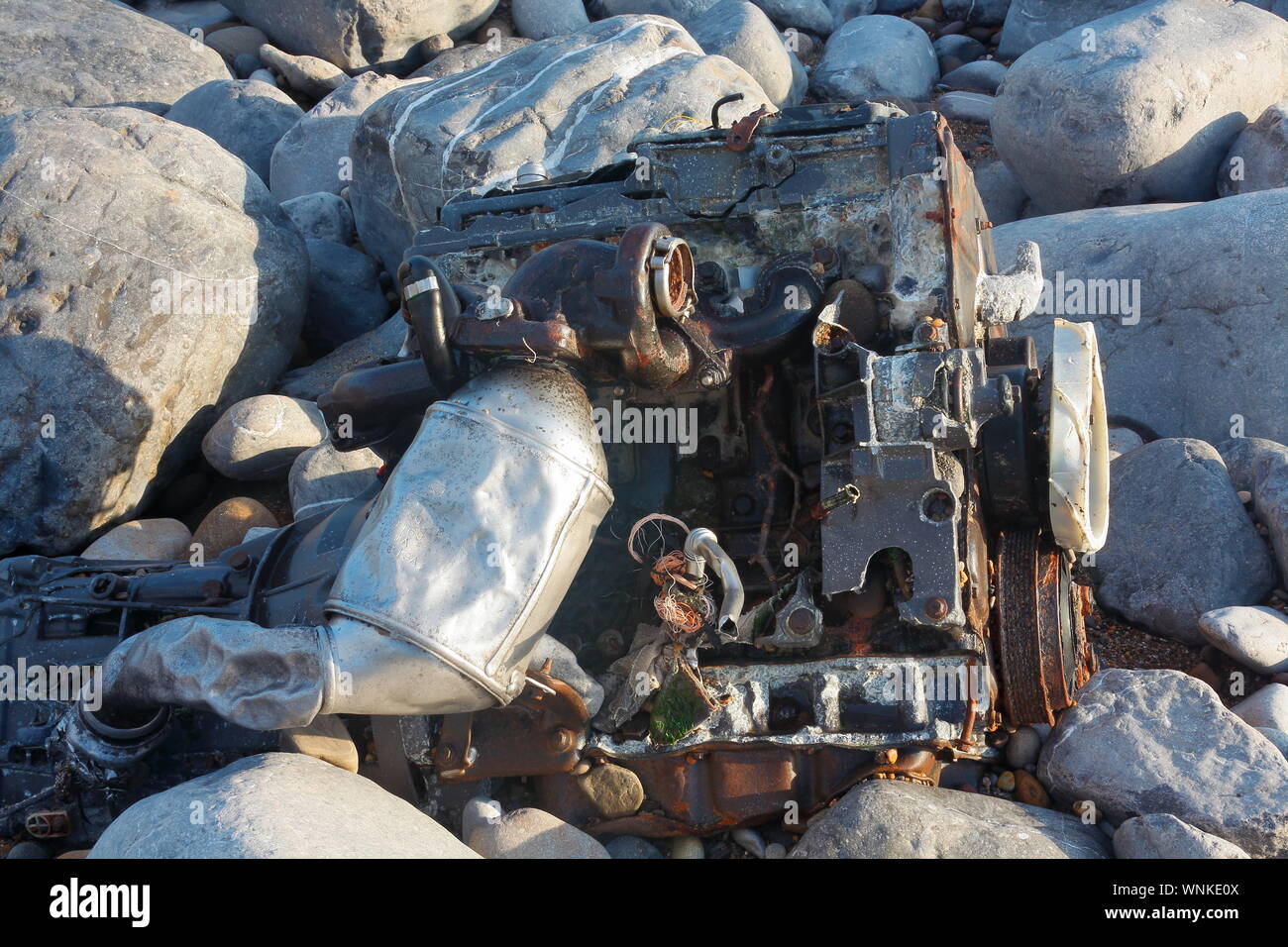 Exploded Boat Engine A large boat engine slowly being eaten by the corrosive actions of sea ...