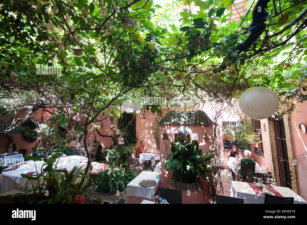 SPAIN, SEVILLE: Beautiful restaurant in Agua street behind the Alcazar Palace. Stock Photo