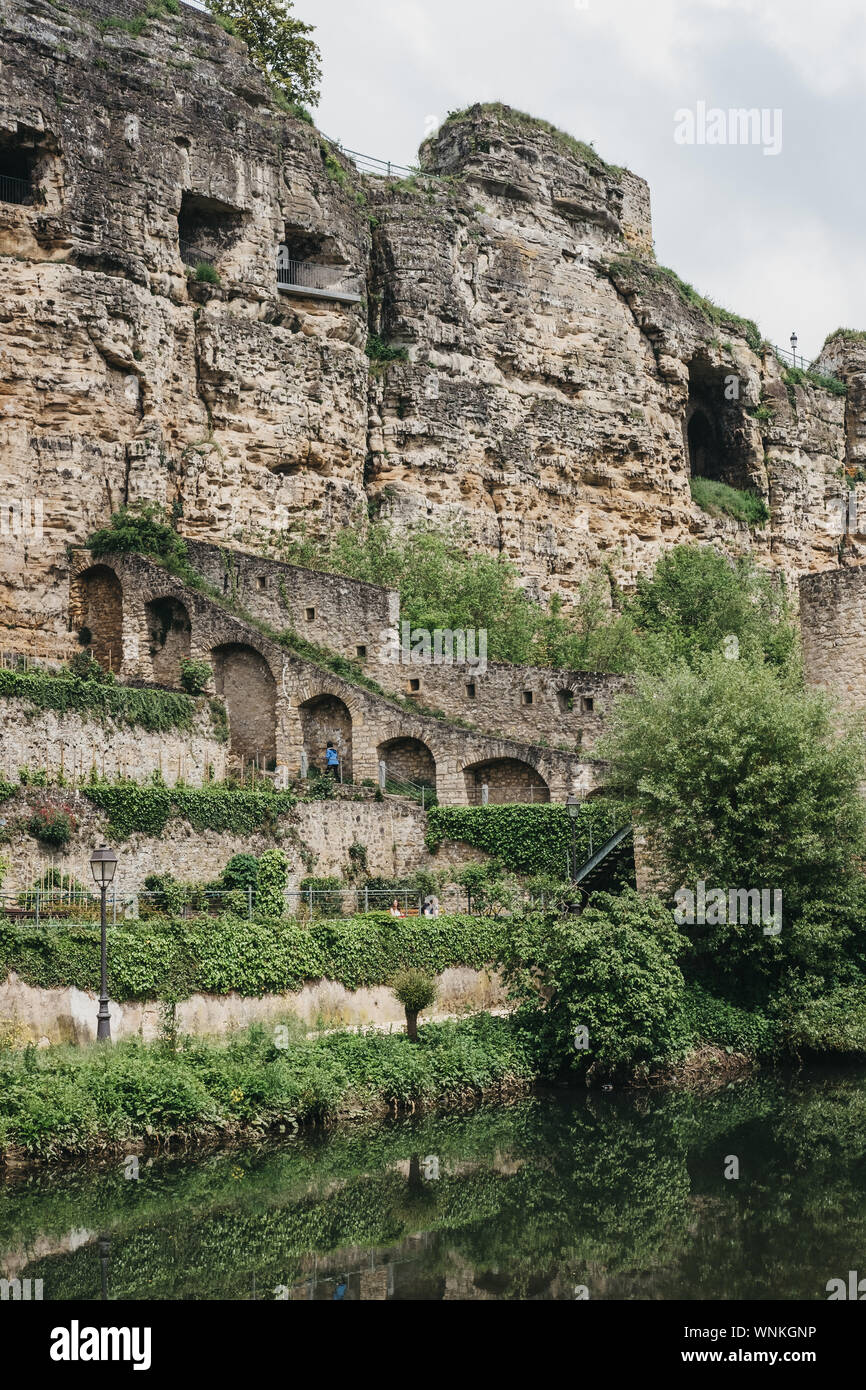 Luxembourg City, Luxembourg - May 19, 2019: View of Bock Casemates, a vast complex of underground tunnels & galleries in Luxembourg used as WWII bomb Stock Photo