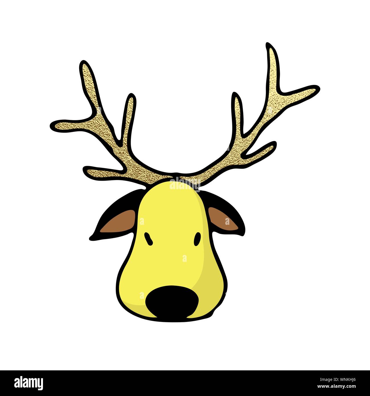 Christmas color deer icon. Cute hand drawn clip art for winter holidays design. Vector ...