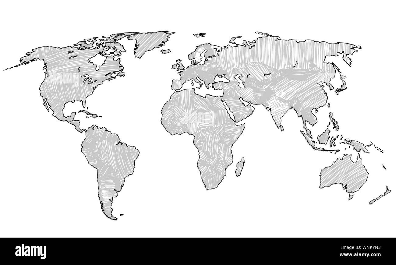 Best doodle world map for your design. Hand drawn freehand editable 