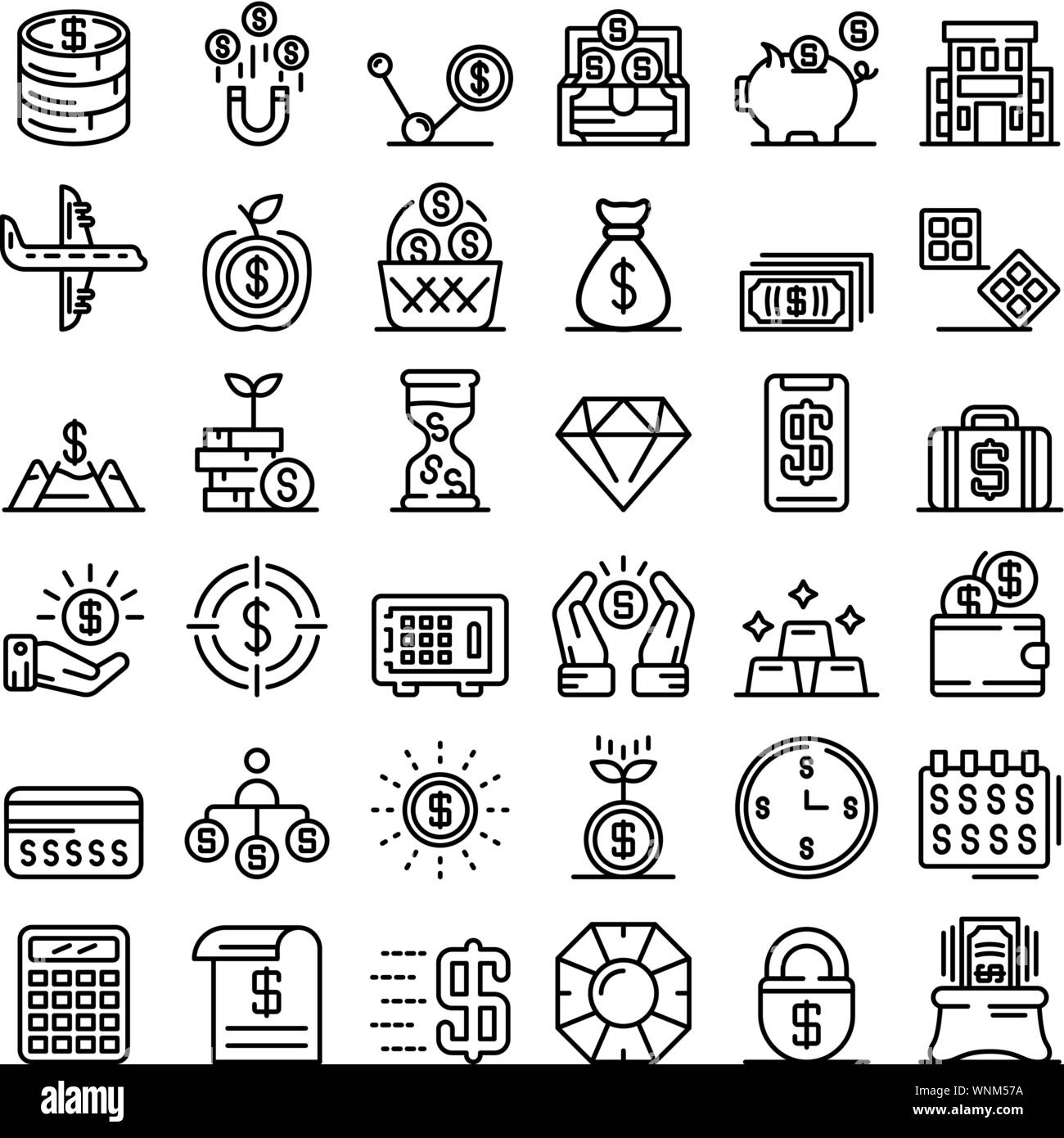 Millionaire icons set, outline style Stock Vector