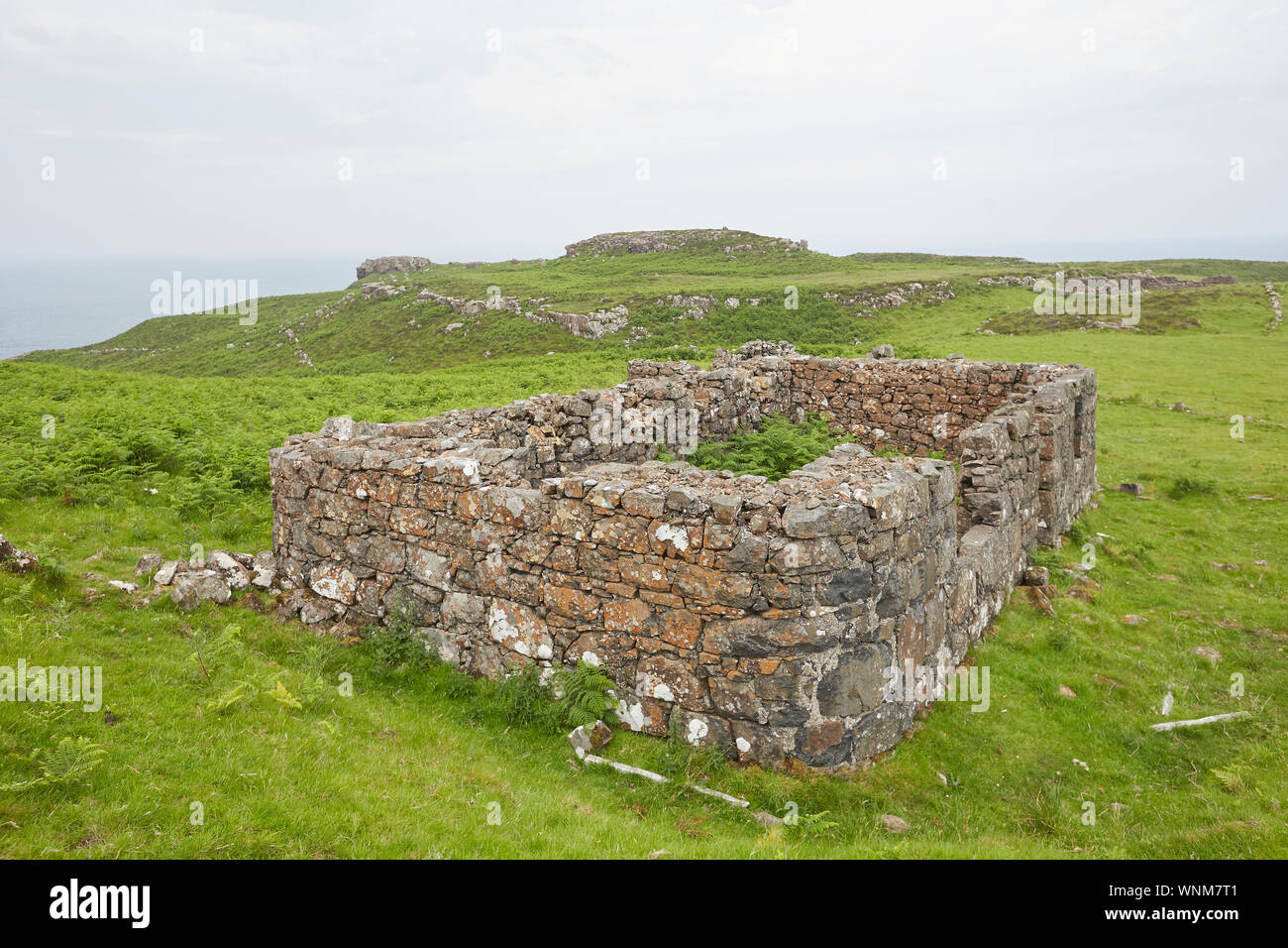 Remains of the old Sheilings at Rubha nan Oirean, Calgary Bay, Isle of Mull, Inner Hrbrides, Scotland, UK Stock Photo