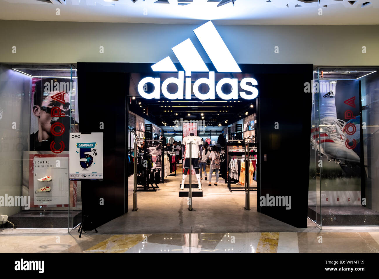 Jakarta, Indonesia - December 31, 2018: View of Adidas front store, a  Germany multinational corporation that is engaged in the design,  development, ma Stock Photo - Alamy