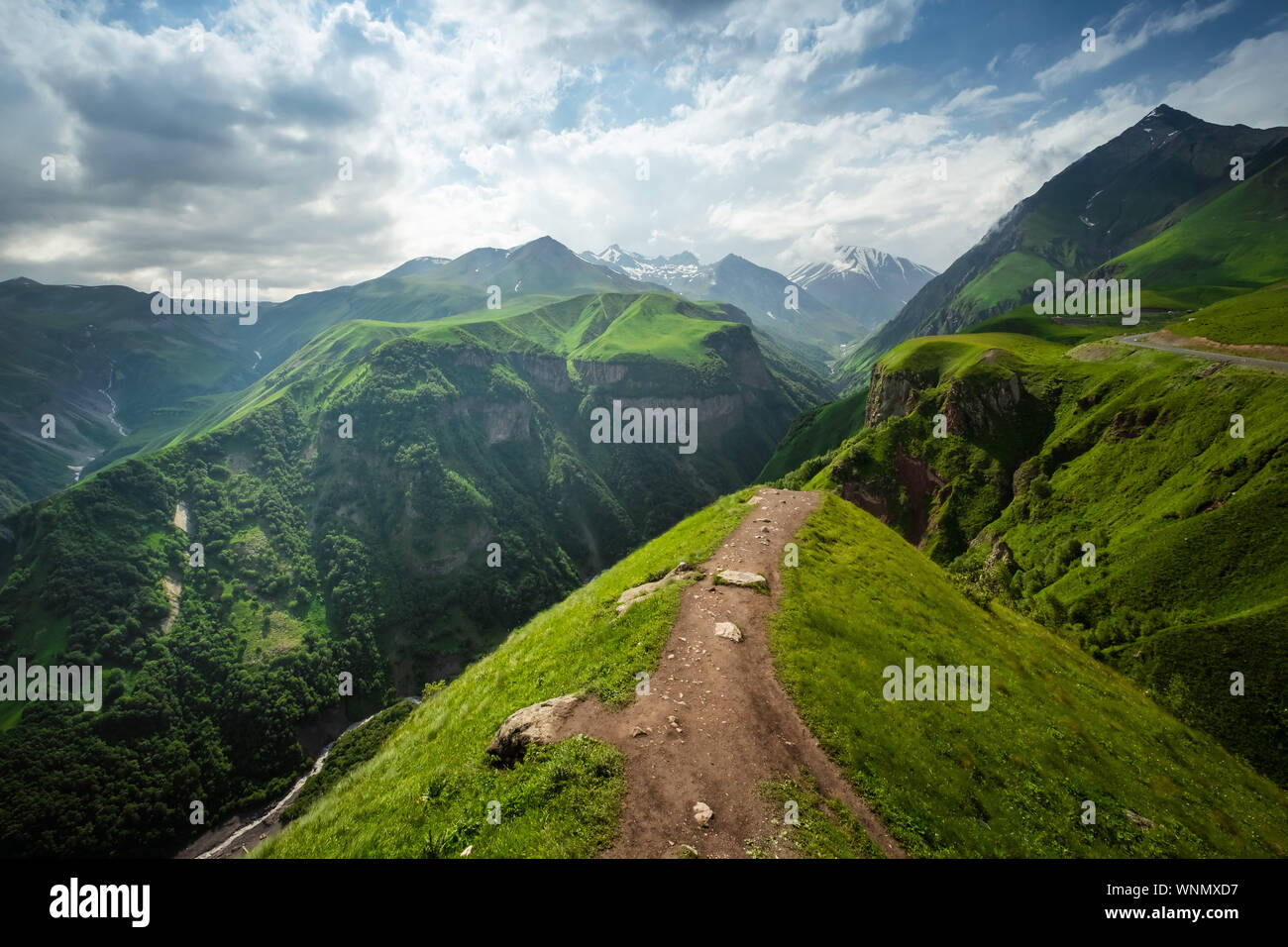Caucasian Mountain ranges and valleys at Gudauri, Summer day