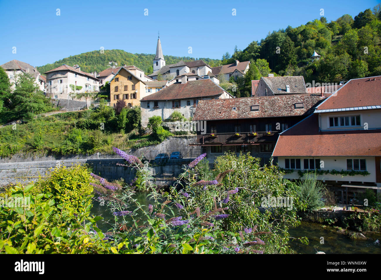 Beautiful village of Lods in the Franche Comté region in France Stock Photo