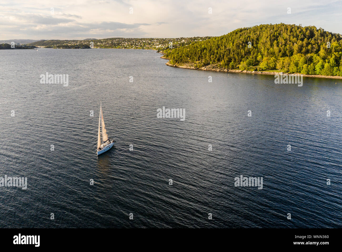 Aerial photograph of a sailing yacht Stock Photo - Alamy