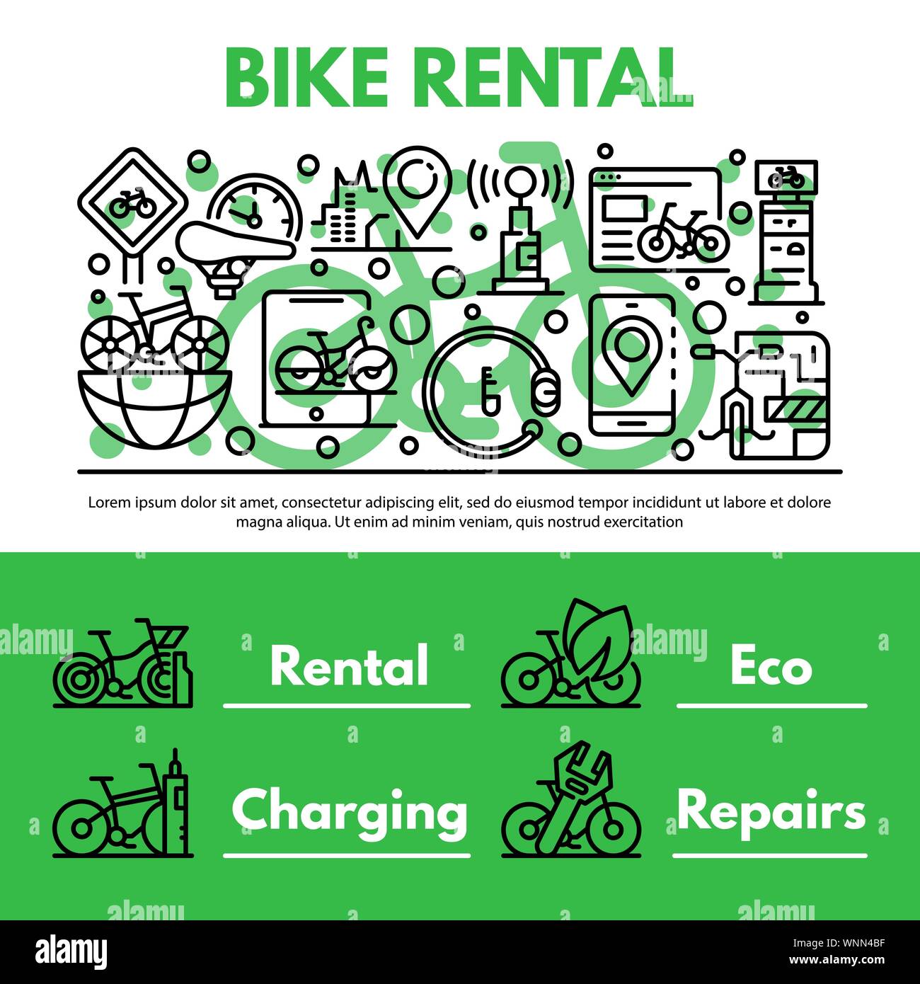 Bike rent concept background, outline style Stock Vector