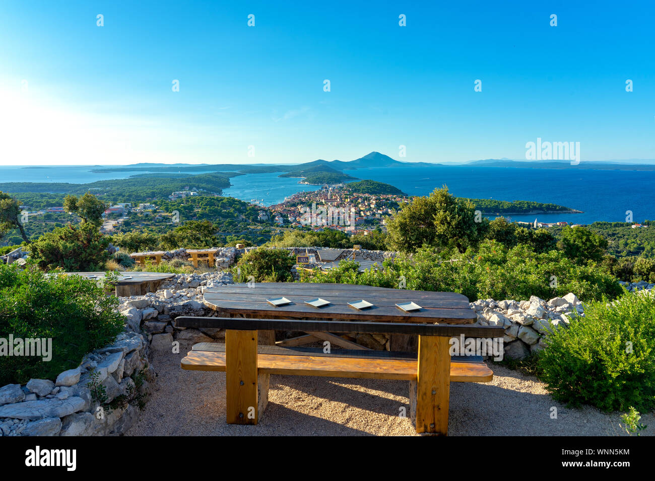 09.04.2019. Mali Losinj, Croatia: Providenca Tematski Vidikovac restaurant bar with wonderful view over the Losinj islands Stock Photo