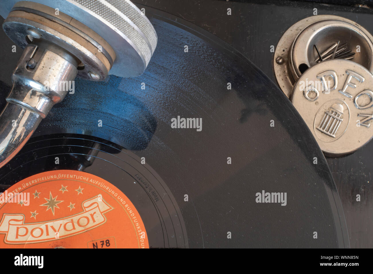 Berlin, Germany - April 1, 2019: Historic shellac disc by Polydor with ...