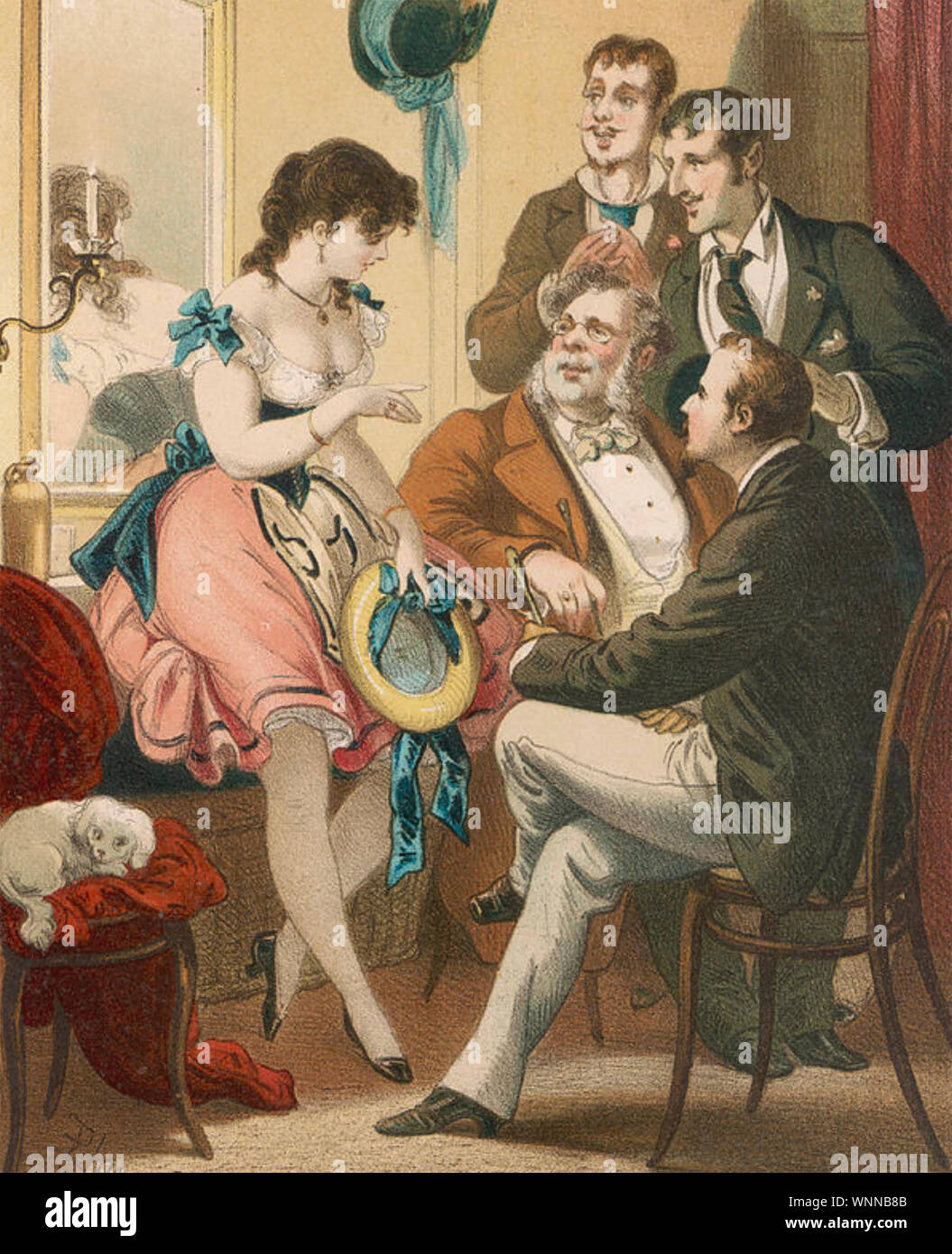 SHOWGIRL WITH ADMIRERS about 1870 Stock Photo