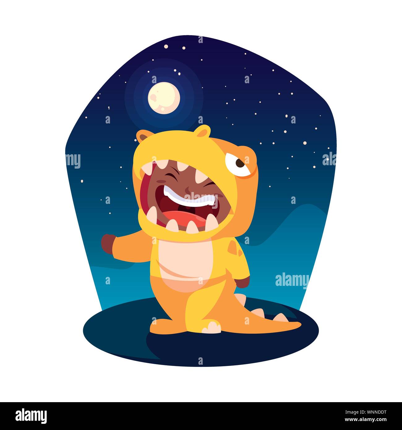 happy boy in halloween dinosaur costume vector illustration Stock ...