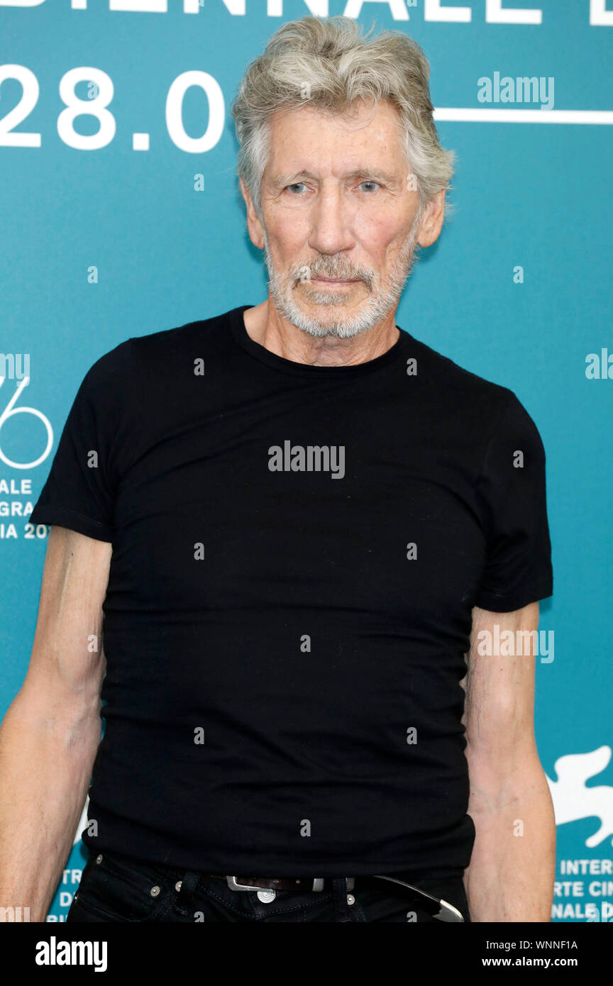 Venice, Italy. 06th Sep, 2019. Roger Waters attending the 'Roger Waters Us   Them' photocall during the 76th Venice Film Festival at Palazzo del Casino on September 06, 2019 in Venice, Italy. Credit: Geisler-Fotopress GmbH/Alamy Live News Stock Photo