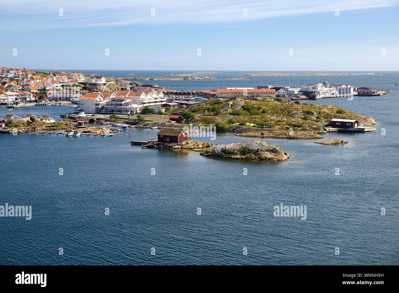 Beautiful Swedish landscape view of fishing houses at Kungshamn Stock Photo
