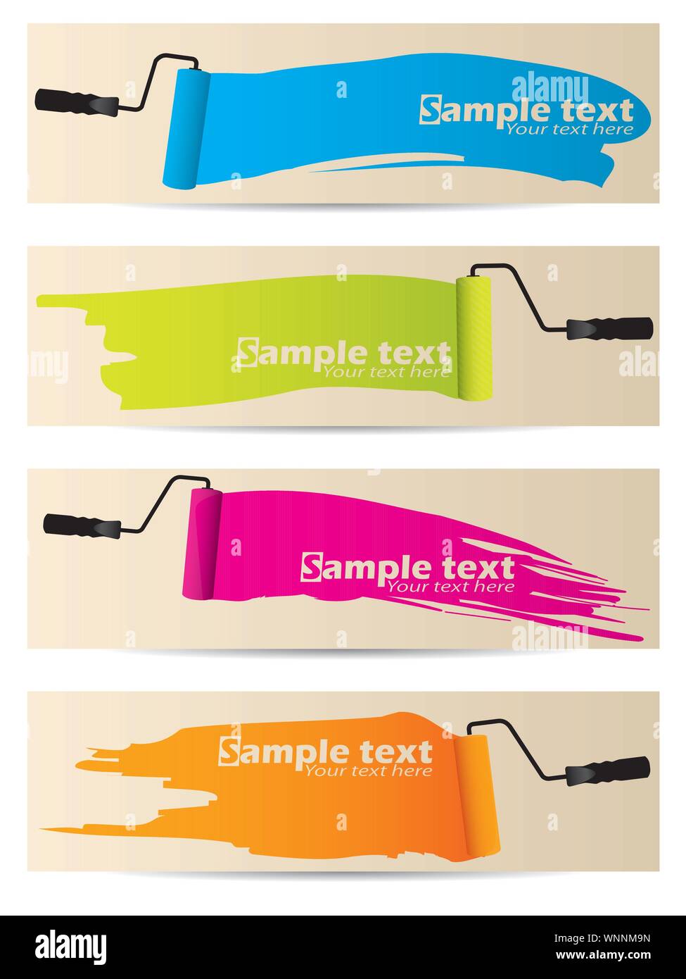 Banner set of four with paint rollers Stock Vector
