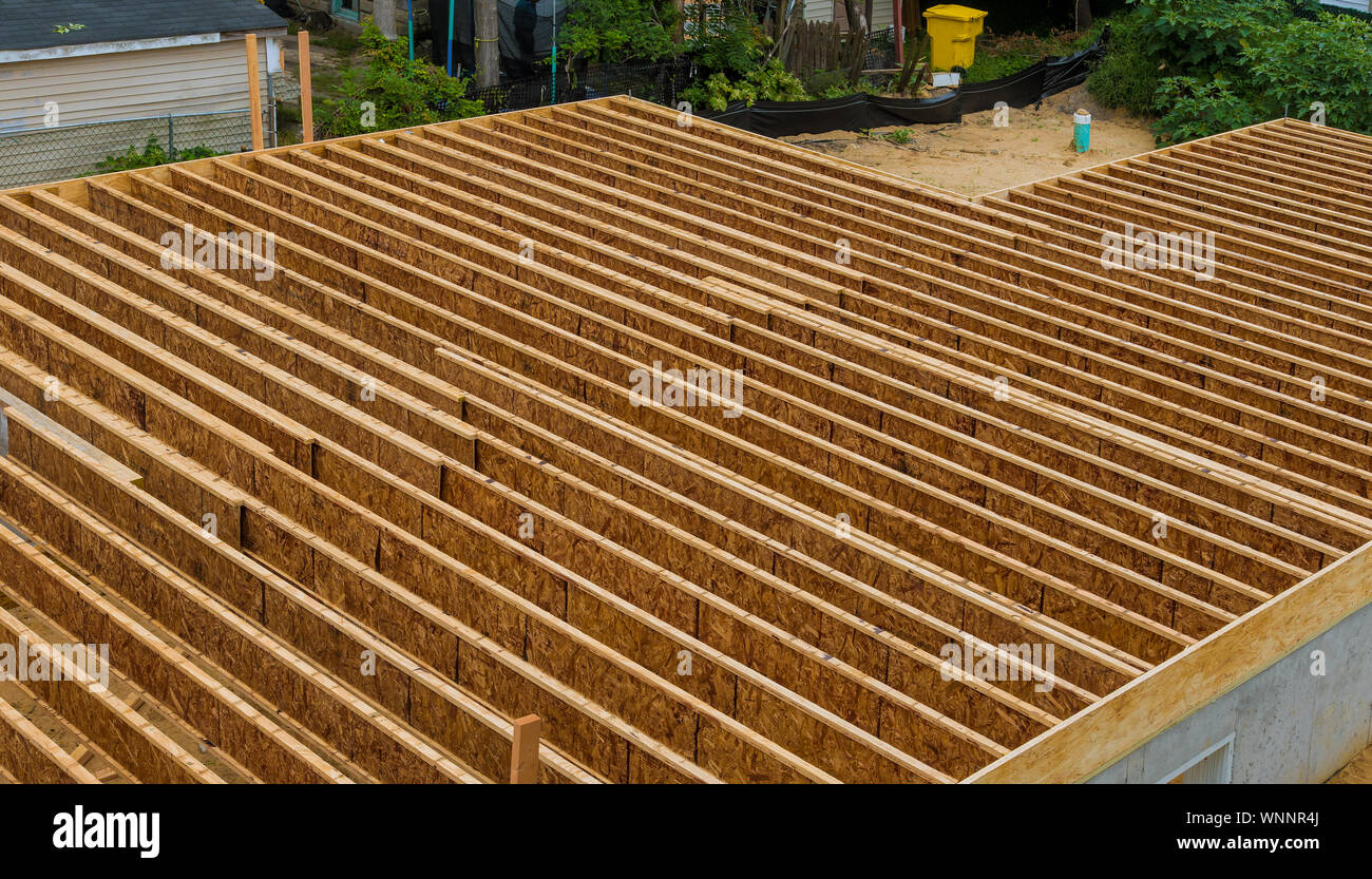 A Pattern Of Floor Joist In A House Under Construction Stock Photo