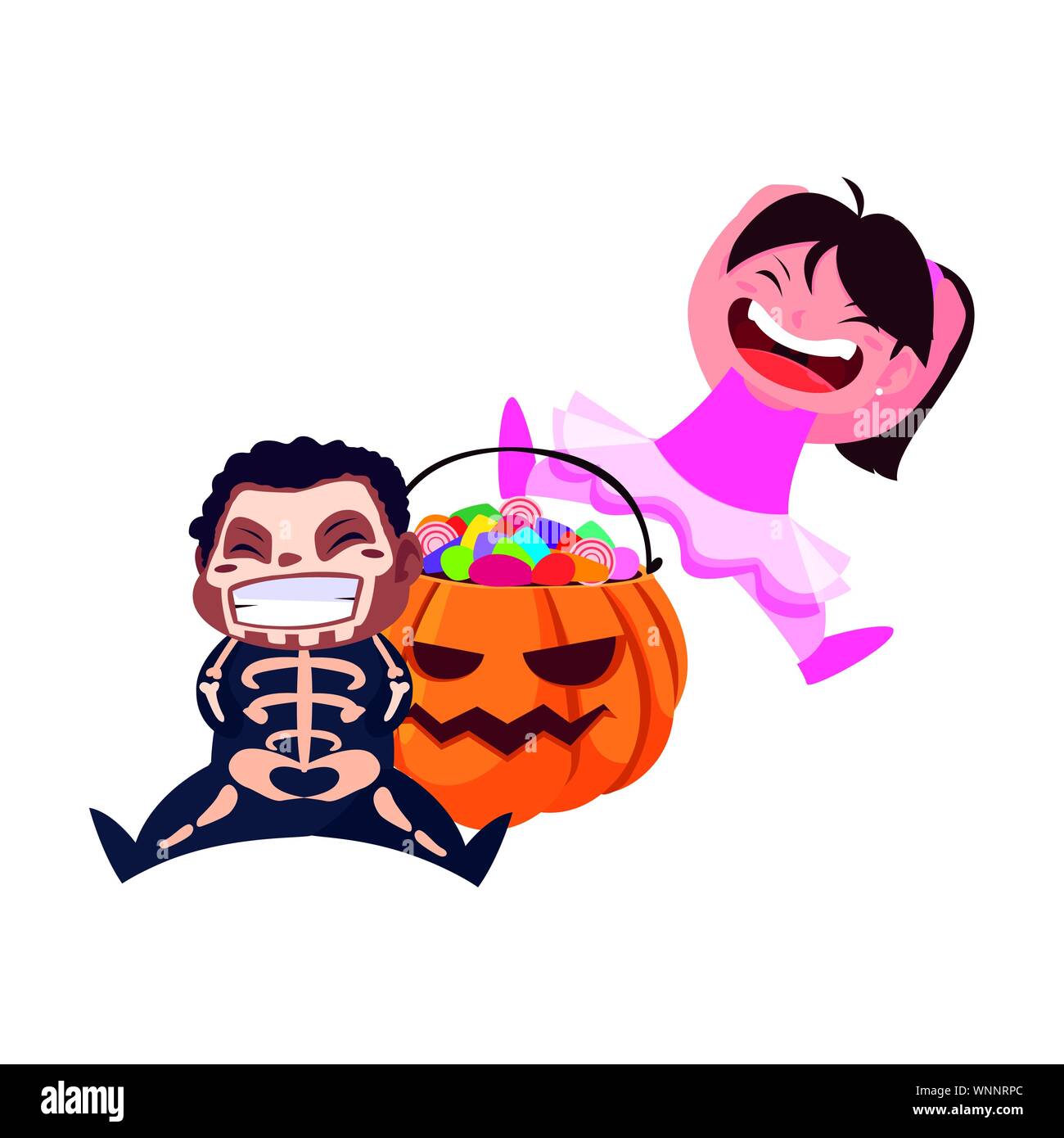 boy skeleton and balerina girl costume halloween vector illustration Stock Vector