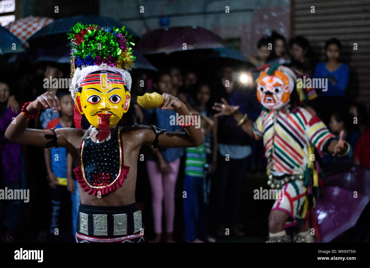 Masked dancers take part in the Mahakali Naach in Nagadesh, Nepal ...