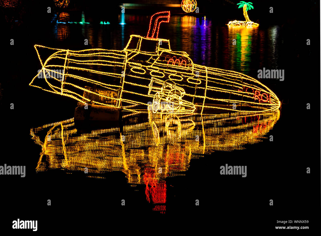 'Submarine' Christmas lights, River of Lights, Rio Grande Botanic Garden, Albuquerque, New Mexico USA Stock Photo